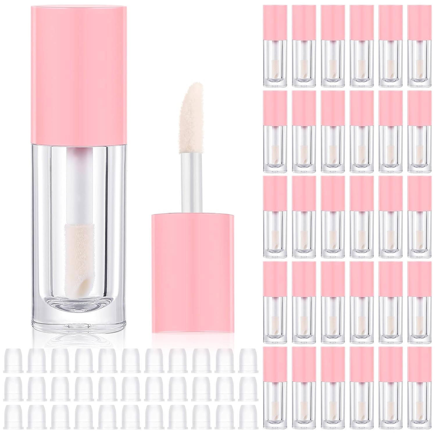 30 Pcs Pink 6ml Empty Lip Gloss Tubes with Wand Bulk Lip Refillable Gloss Containers Cosmetic Bottles with V1258-DP02-C-3187