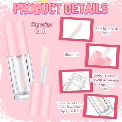 30 Pcs Pink 6ml Empty Lip Gloss Tubes with Wand Bulk Lip Refillable Gloss Containers Cosmetic Bottles with V1258-DP02-C-3187