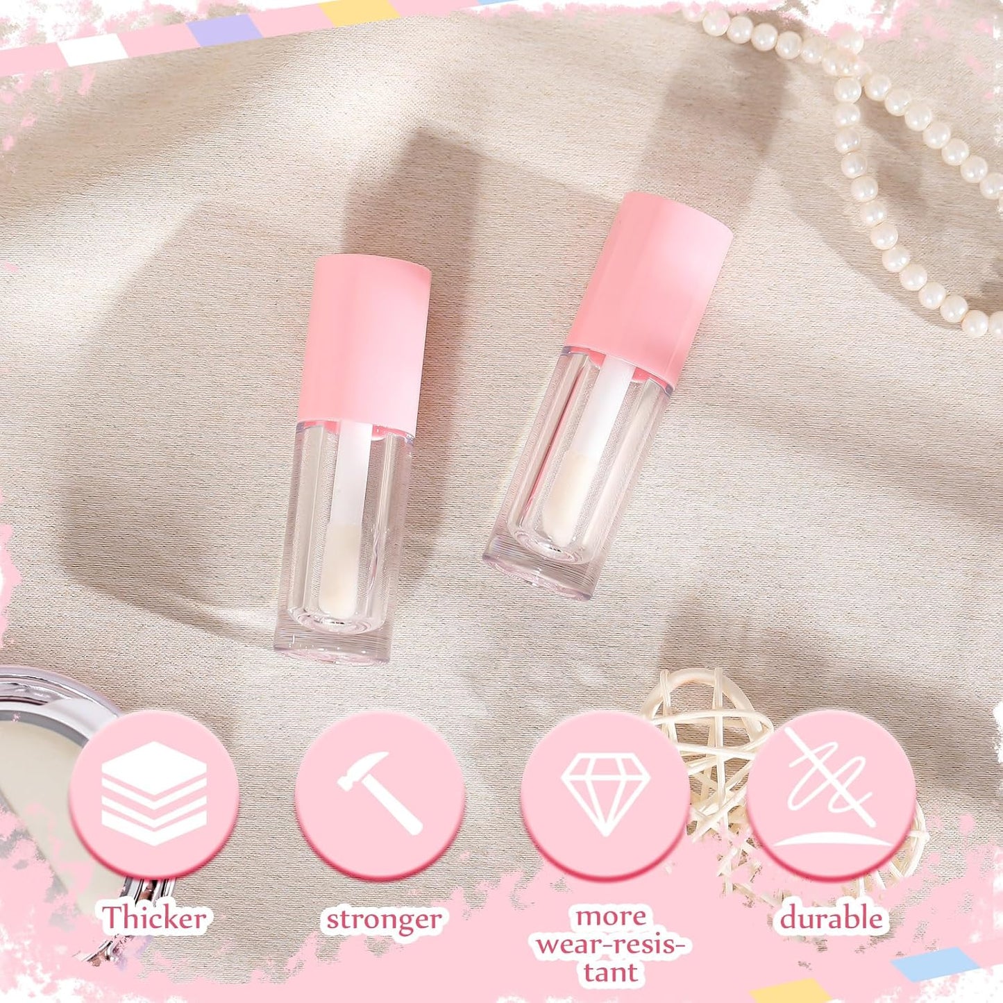 30 Pcs Pink 6ml Empty Lip Gloss Tubes with Wand Bulk Lip Refillable Gloss Containers Cosmetic Bottles with V1258-DP02-C-3187