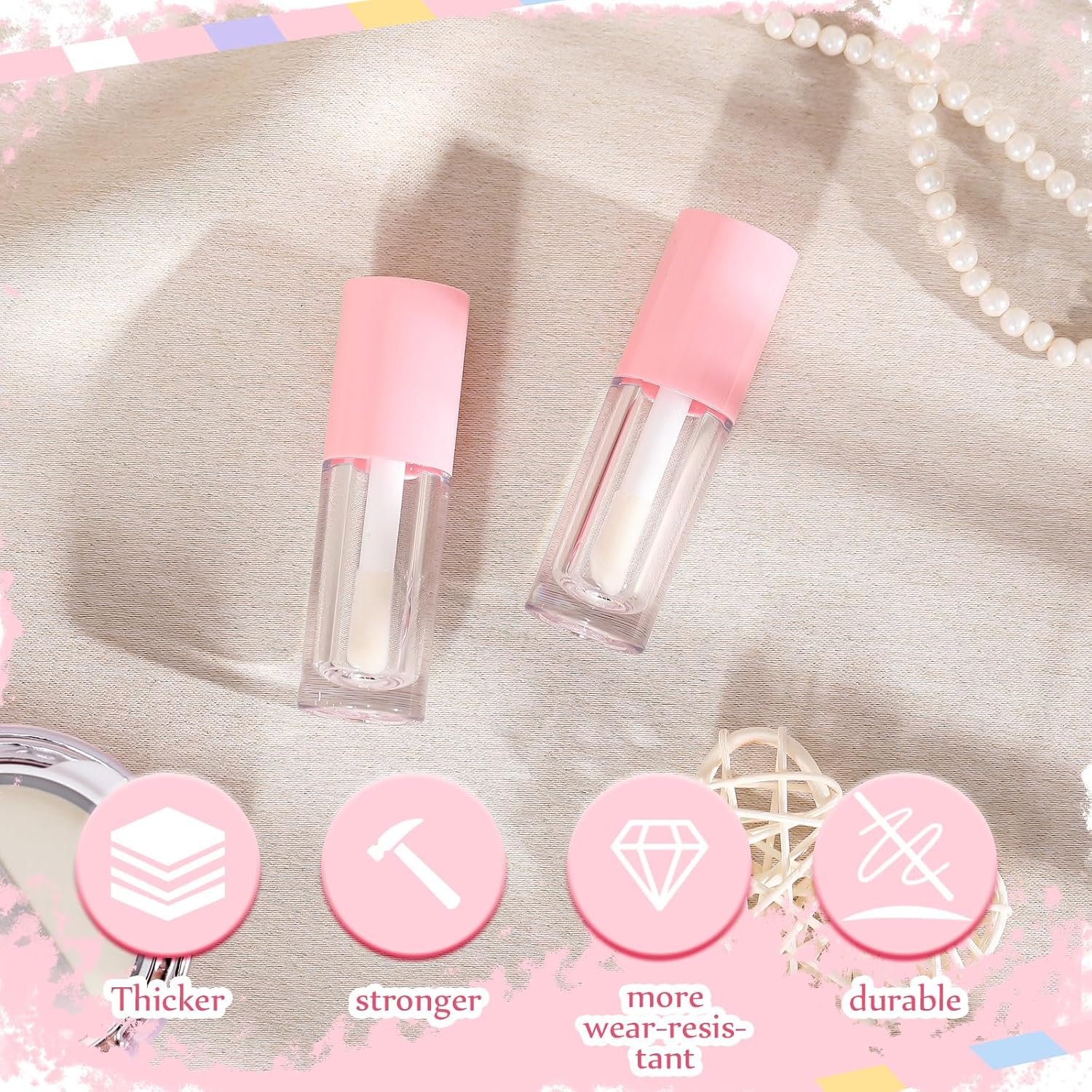 30 Pcs Pink 6ml Empty Lip Gloss Tubes with Wand Bulk Lip Refillable Gloss Containers Cosmetic Bottles with V1258-DP02-C-3187