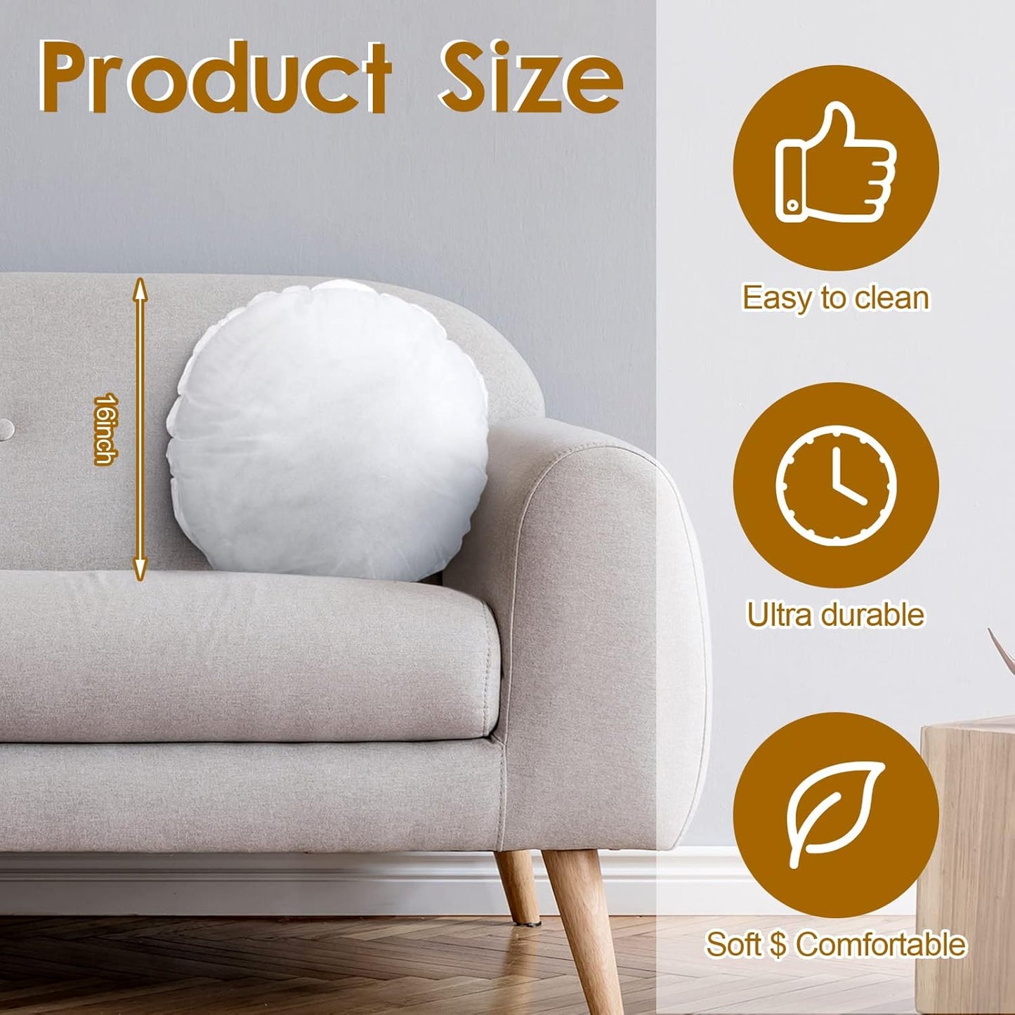 6 Pcs Round Pillow Insert Bulk White Decorative Throw Pillows Insert for Sofa, Cushion and Bed(16 Inch) V1258-DP02-C-3192