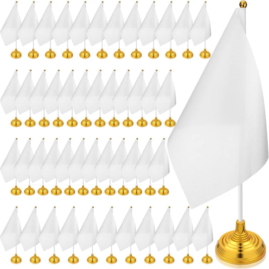 48 Pcs Mini White Desktop Flags on Stick with Stands 5.51 x 8.27 Office White Solid for DIY Craft Small Blank V1258-DP02-C-3193