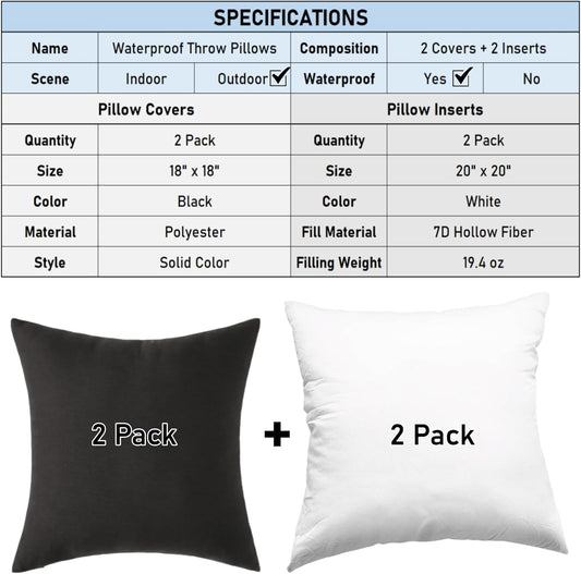 18" x 18" Throw Pillows, Outdoor Waterproof Pillows with Inserts, Square Decorative Pillows for Patio V1258-DP02-C-3195