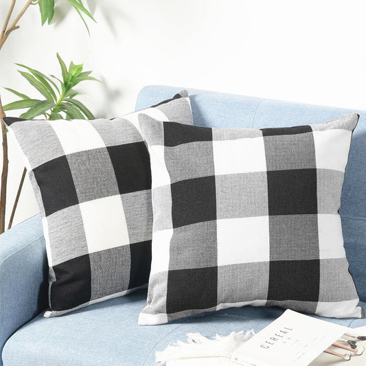 Rustic Buffalo Plaid Pillows with Inserts Set of 2, Retro Cotton Linen Decorative Throw Pillows for Front V1258-DP02-C-3197