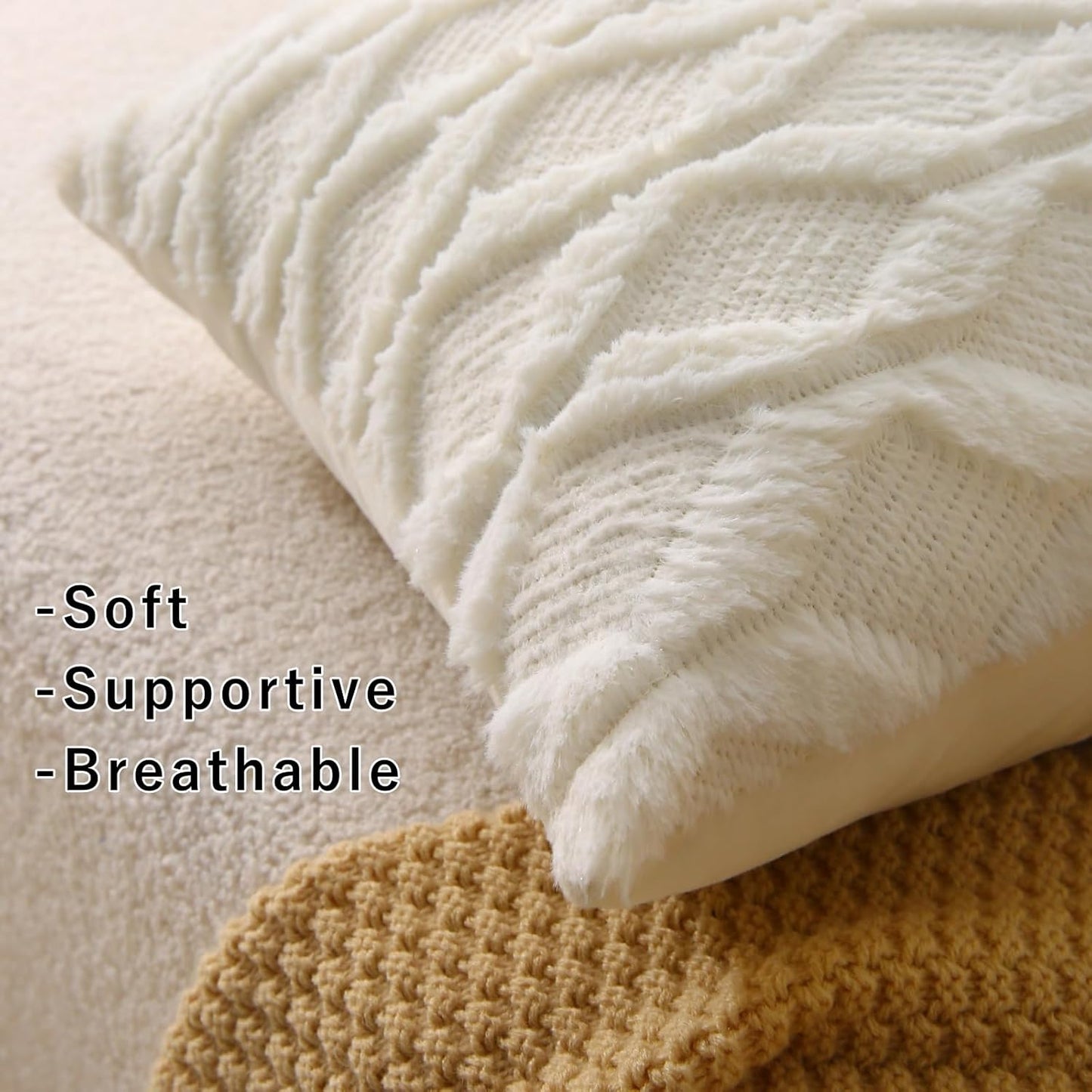 18" x 18" Decorative Throw Pillow with Inserts, Set of 2 Soft Faux Fur Throw Pillows, Square Boho Pillow for V1258-DP02-C-3198