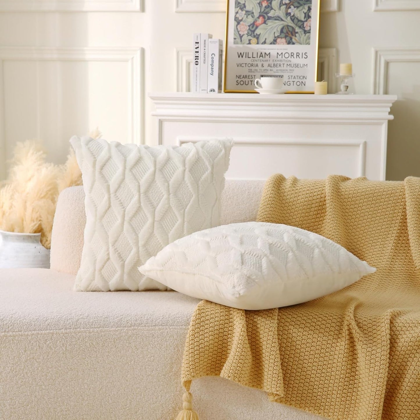 18" x 18" Decorative Throw Pillow with Inserts, Set of 2 Soft Faux Fur Throw Pillows, Square Boho Pillow for V1258-DP02-C-3198
