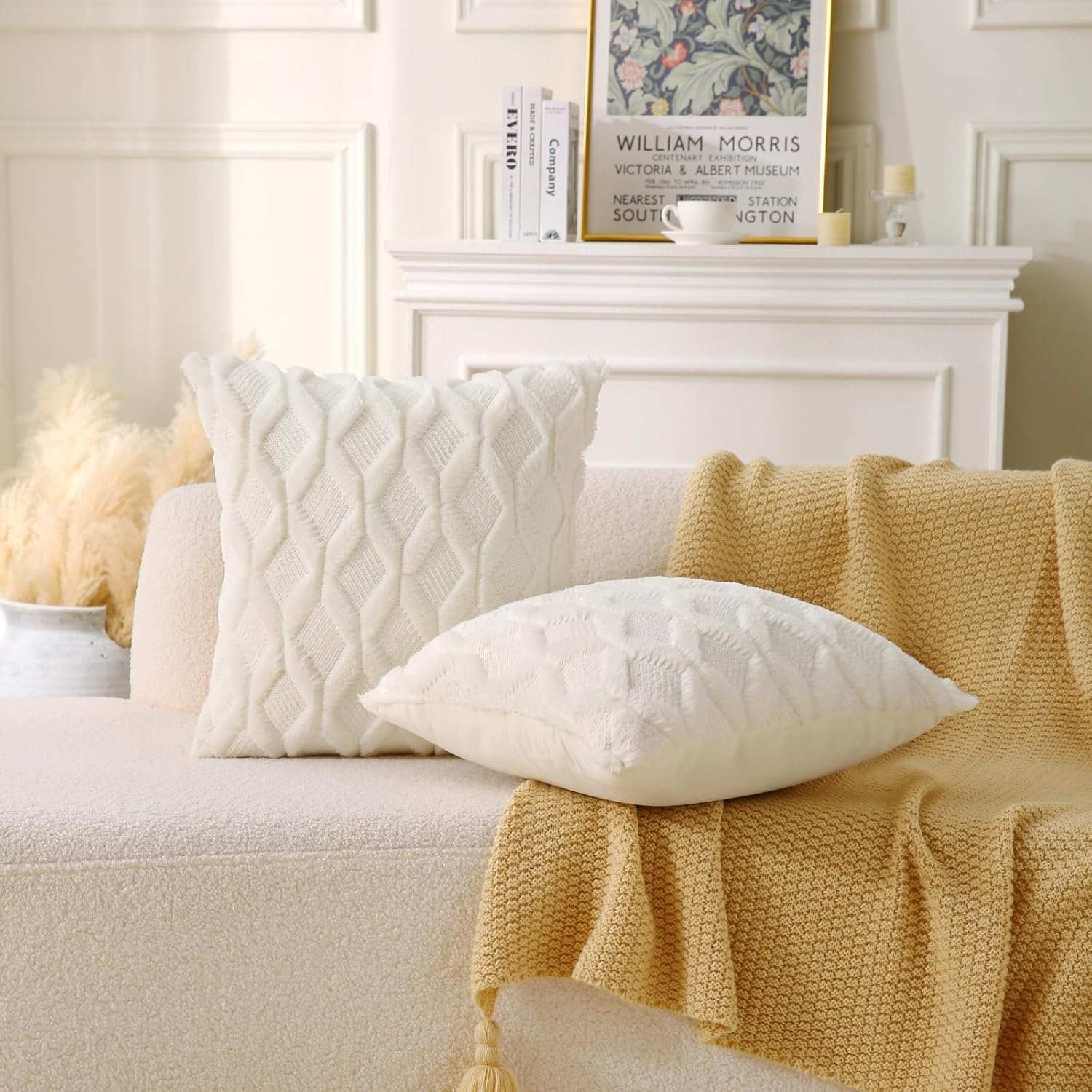 18" x 18" Decorative Throw Pillow with Inserts, Set of 2 Soft Faux Fur Throw Pillows, Square Boho Pillow for V1258-DP02-C-3198