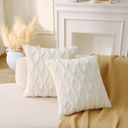 18" x 18" Decorative Throw Pillow with Inserts, Set of 2 Soft Faux Fur Throw Pillows, Square Boho Pillow for V1258-DP02-C-3198