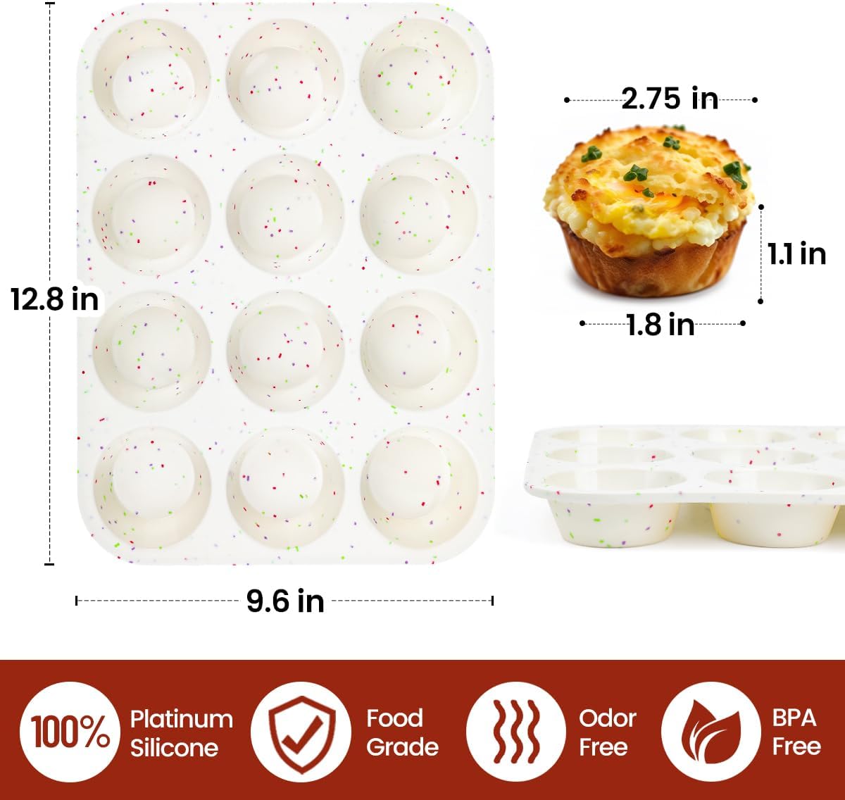 Silicone Jumbo Muffin Pan 6 Cups & Silicone Muffin Pan Regular Size 12 Cups V1258-DP02-C-32
