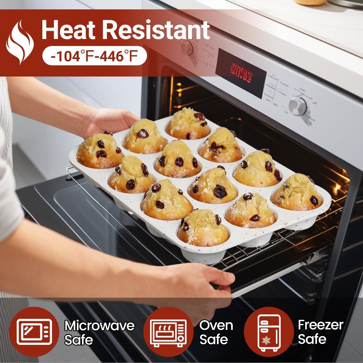 Silicone Jumbo Muffin Pan 6 Cups & Silicone Muffin Pan Regular Size 12 Cups V1258-DP02-C-32