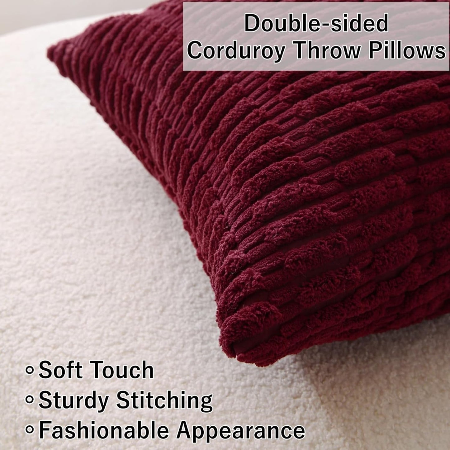 2 Pack Corduroy Decorative Throw Pillow with Inserts, 18x18 Inch Soft Boho Throw Pillow, Square Striped Throw V1258-DP02-C-3200