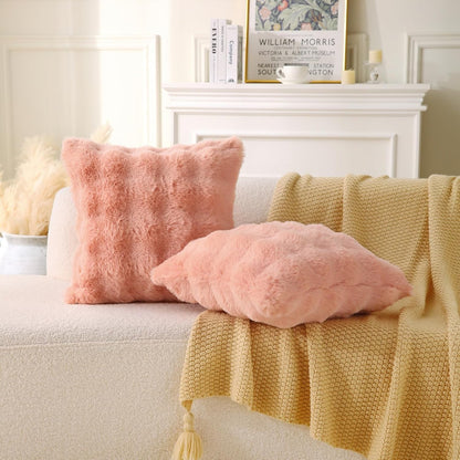 Faux Fur Plush Pillow with Inserts Set of 2, Soft 18" x 18" Decorative Throw Pillows, Square Boho Medium V1258-DP02-C-3202