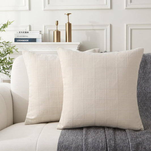 18" x 18" Decorative Throw Pillow with Inserts, Set of 2 Modern Neutral Farmhouse Vintage Throw Pillows, V1258-DP02-C-3204