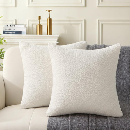 18" x 18" Decorative Throw Pillow with Inserts, Set of 2 Soft Textured Boucle Throw Pillows, Square Boho V1258-DP02-C-3206