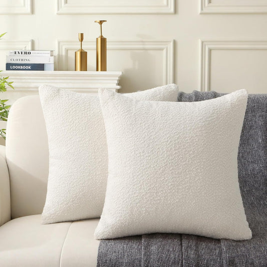18" x 18" Decorative Throw Pillow with Inserts, Set of 2 Soft Textured Boucle Throw Pillows, Square Boho V1258-DP02-C-3206