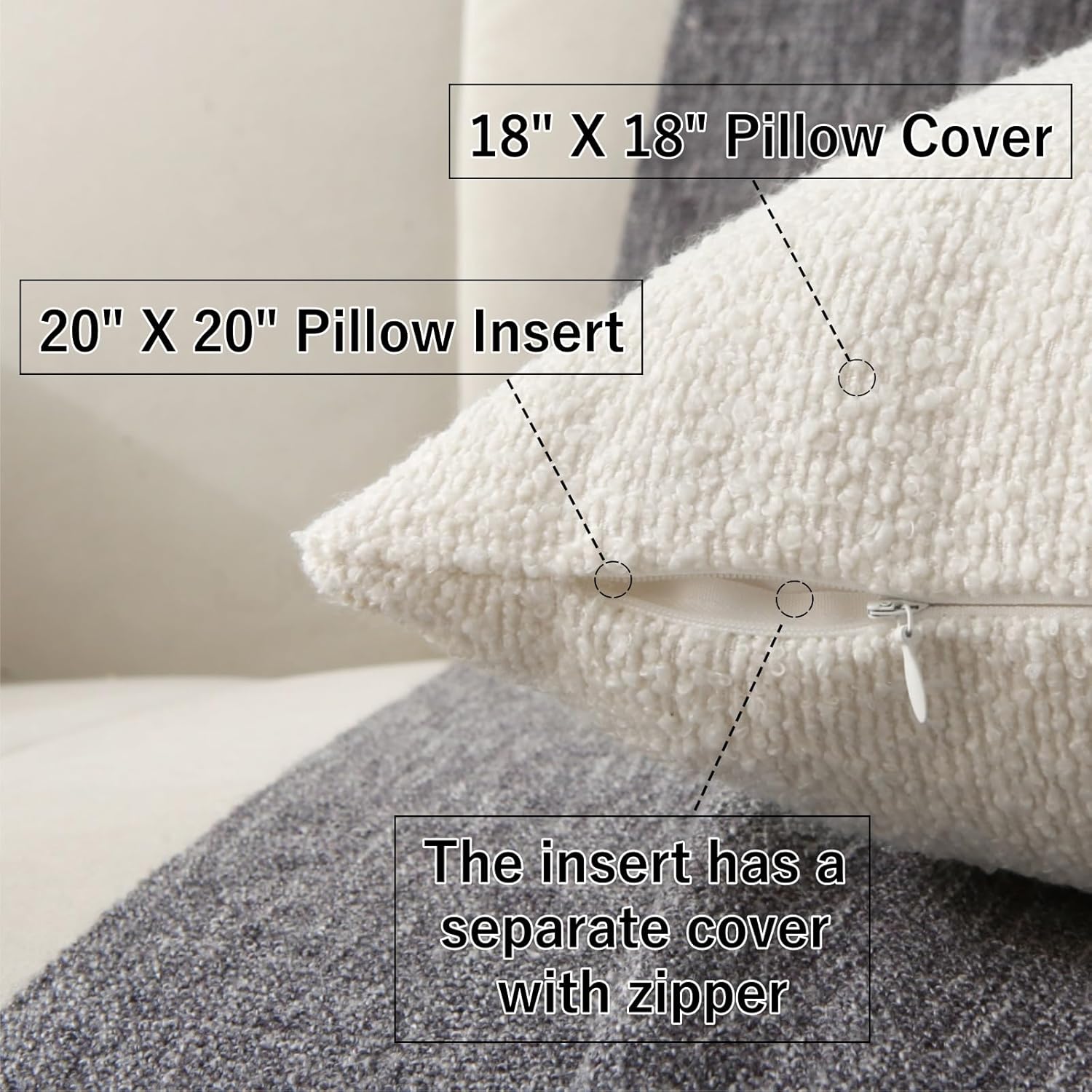 18" x 18" Decorative Throw Pillow with Inserts, Set of 2 Soft Textured Boucle Throw Pillows, Square Boho V1258-DP02-C-3206