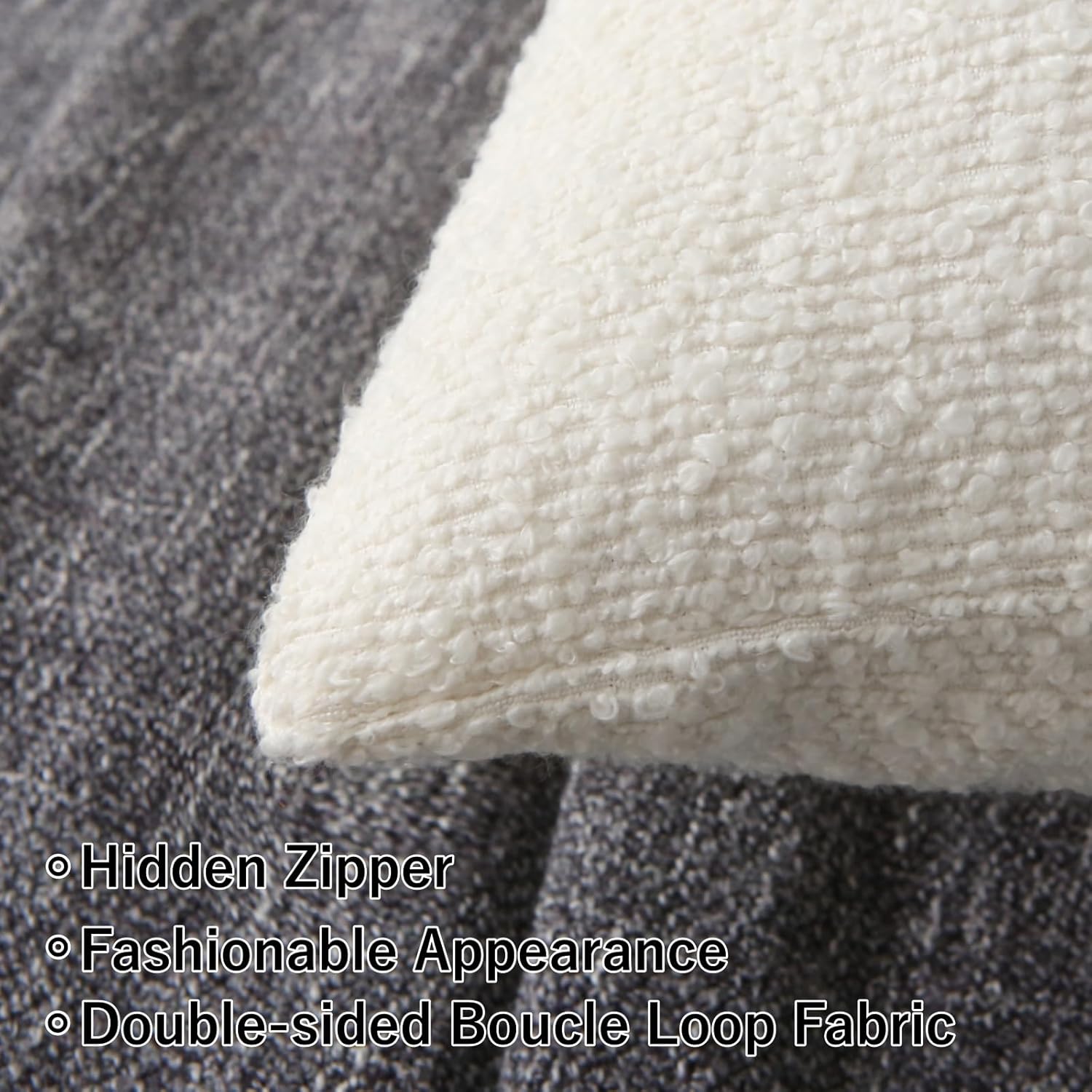 18" x 18" Decorative Throw Pillow with Inserts, Set of 2 Soft Textured Boucle Throw Pillows, Square Boho V1258-DP02-C-3206