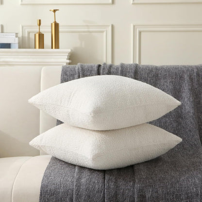 18" x 18" Decorative Throw Pillow with Inserts, Set of 2 Soft Textured Boucle Throw Pillows, Square Boho V1258-DP02-C-3206
