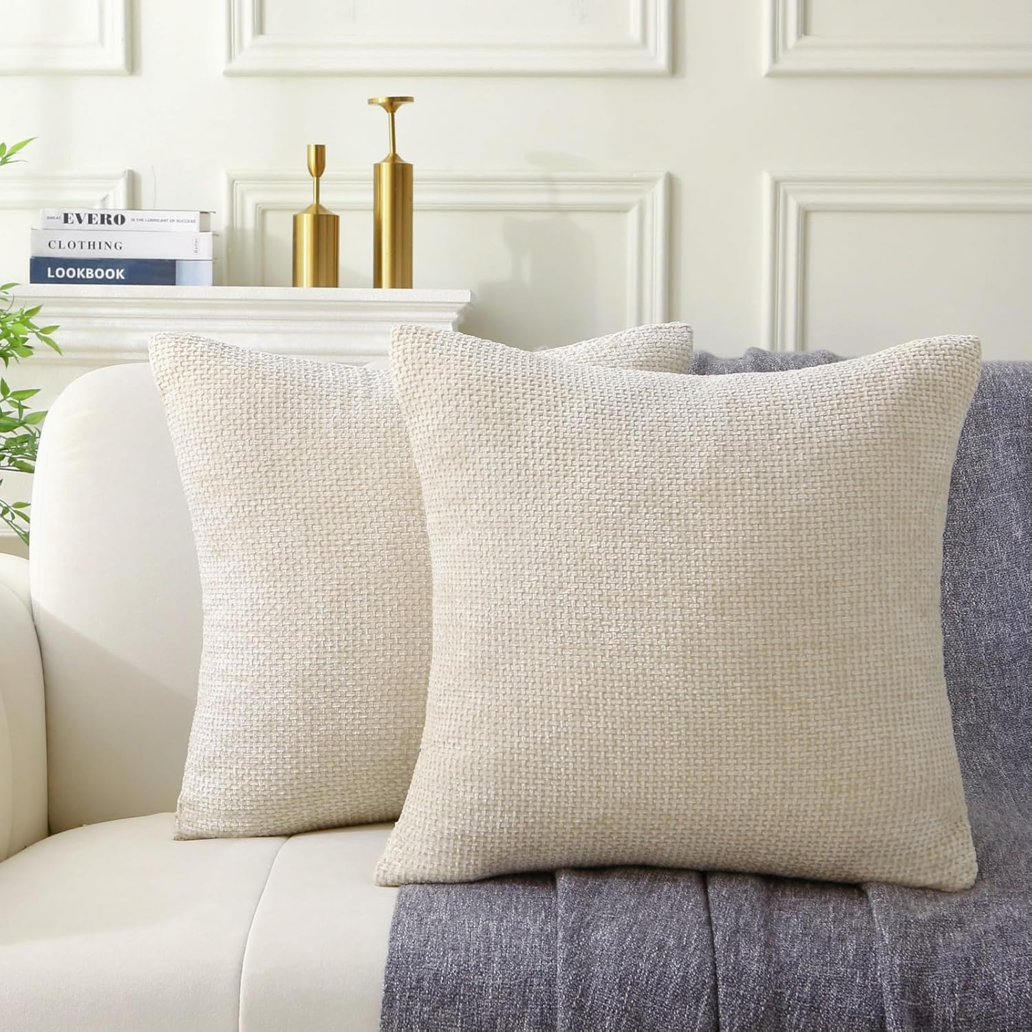 18" x 18" Decorative Throw Pillow with Inserts, Set of 2 Soft Modern Farmhouse Weave Pattern Throw Pillows, V1258-DP02-C-3207