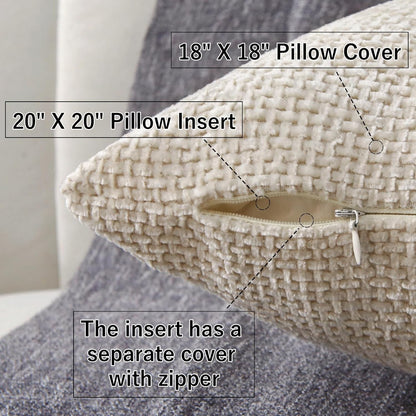 18" x 18" Decorative Throw Pillow with Inserts, Set of 2 Soft Modern Farmhouse Weave Pattern Throw Pillows, V1258-DP02-C-3207