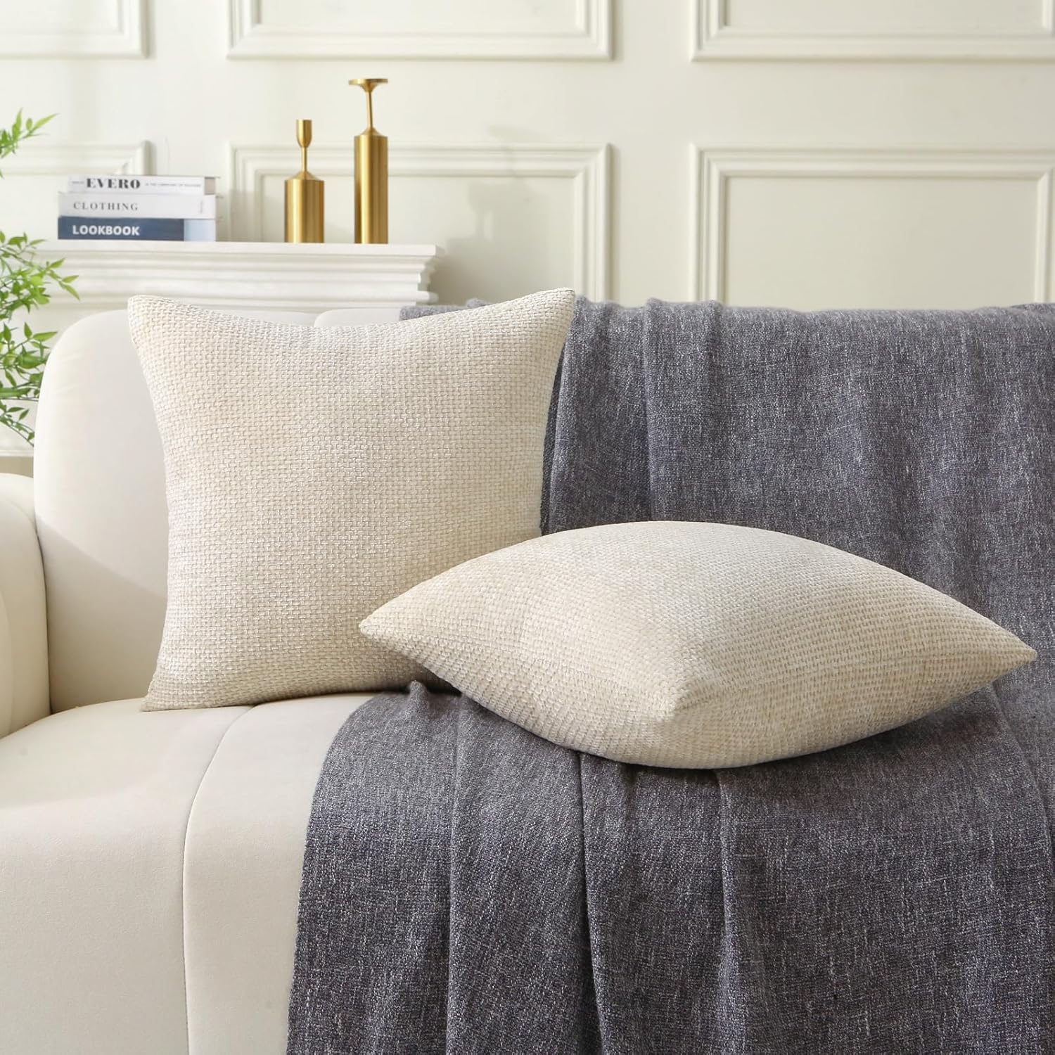 18" x 18" Decorative Throw Pillow with Inserts, Set of 2 Soft Modern Farmhouse Weave Pattern Throw Pillows, V1258-DP02-C-3207