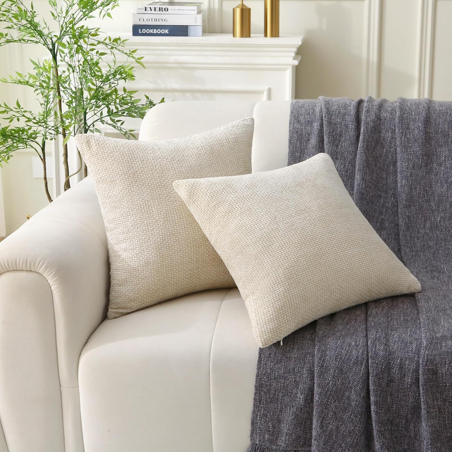 18" x 18" Decorative Throw Pillow with Inserts, Set of 2 Soft Modern Farmhouse Weave Pattern Throw Pillows, V1258-DP02-C-3207