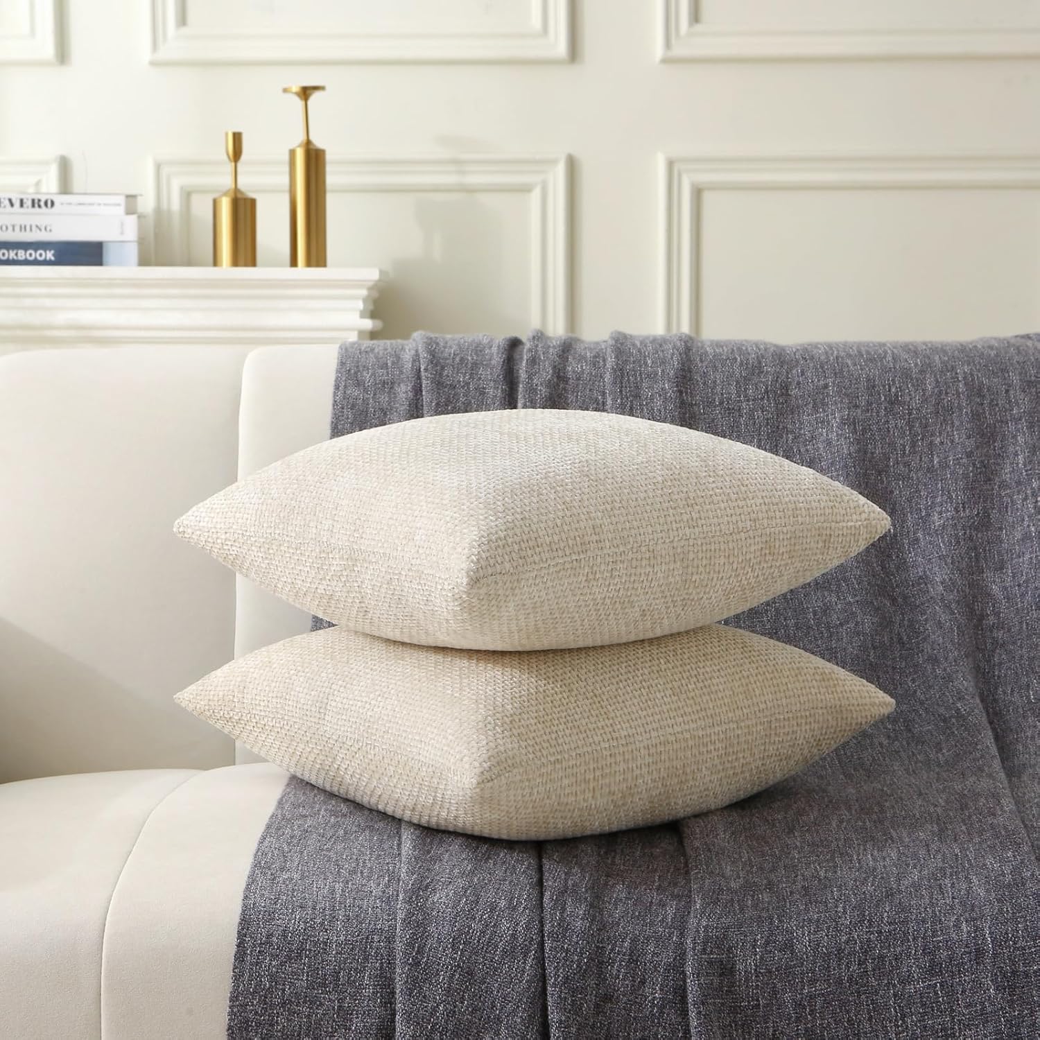 18" x 18" Decorative Throw Pillow with Inserts, Set of 2 Soft Modern Farmhouse Weave Pattern Throw Pillows, V1258-DP02-C-3207