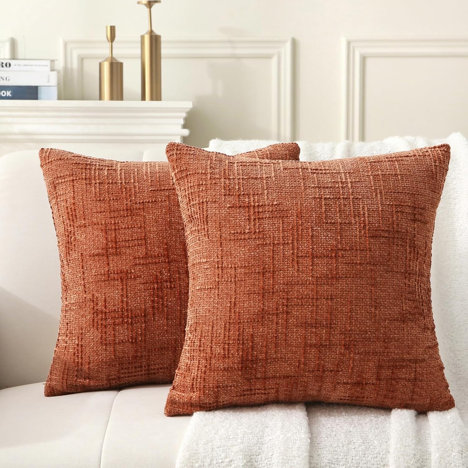 18" x 18" Decorative Throw Pillow with Inserts, Set of 2 Soft Modern Farmhouse Throw Pillows, Square Boho V1258-DP02-C-3208