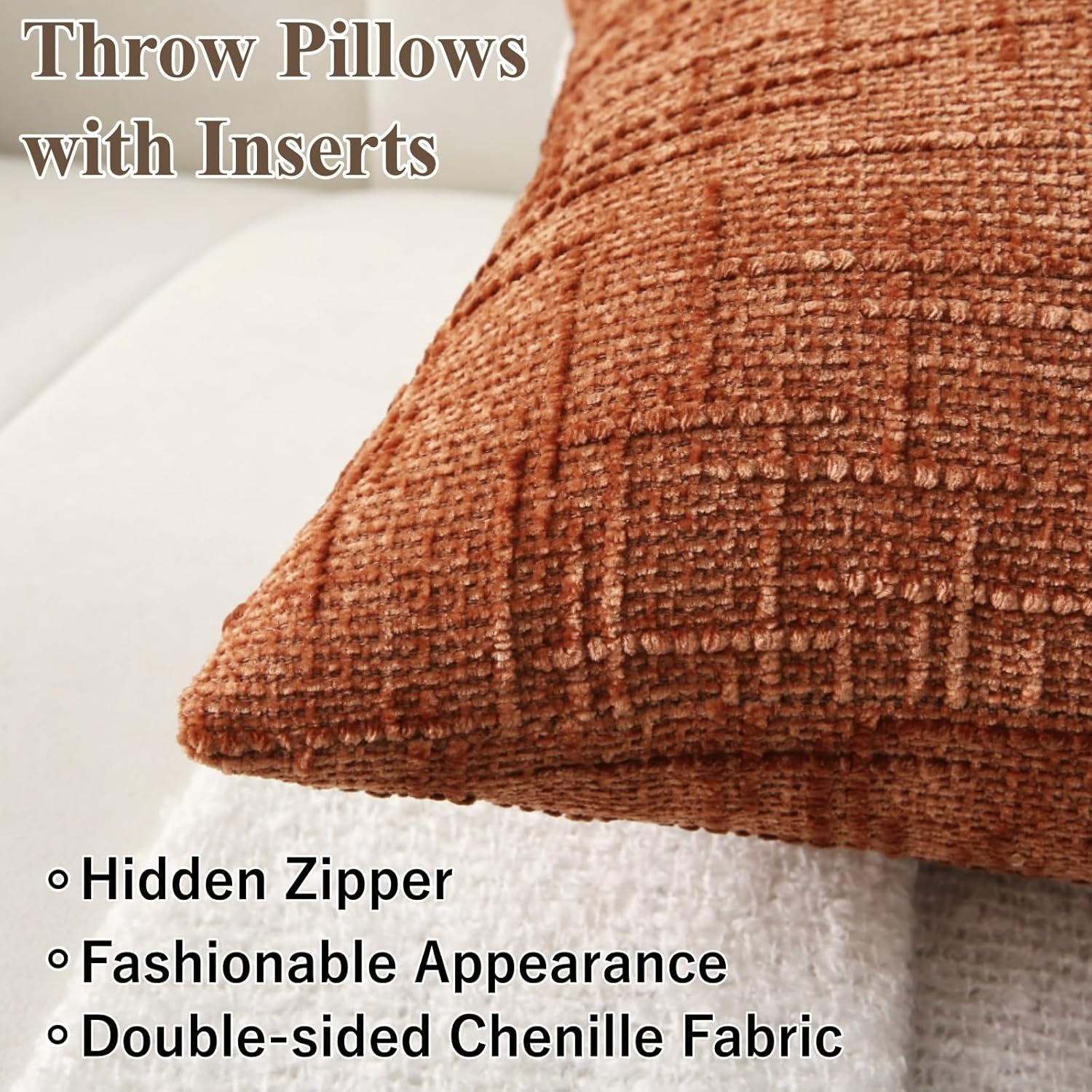 18" x 18" Decorative Throw Pillow with Inserts, Set of 2 Soft Modern Farmhouse Throw Pillows, Square Boho V1258-DP02-C-3208