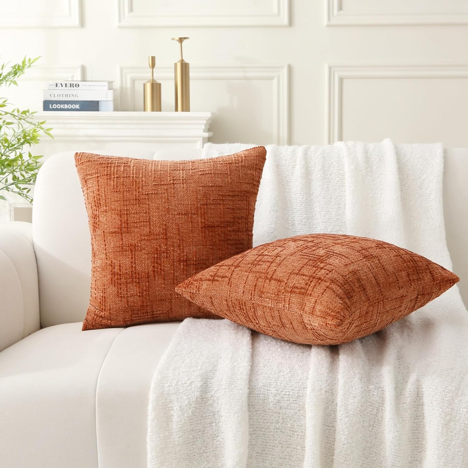 18" x 18" Decorative Throw Pillow with Inserts, Set of 2 Soft Modern Farmhouse Throw Pillows, Square Boho V1258-DP02-C-3208