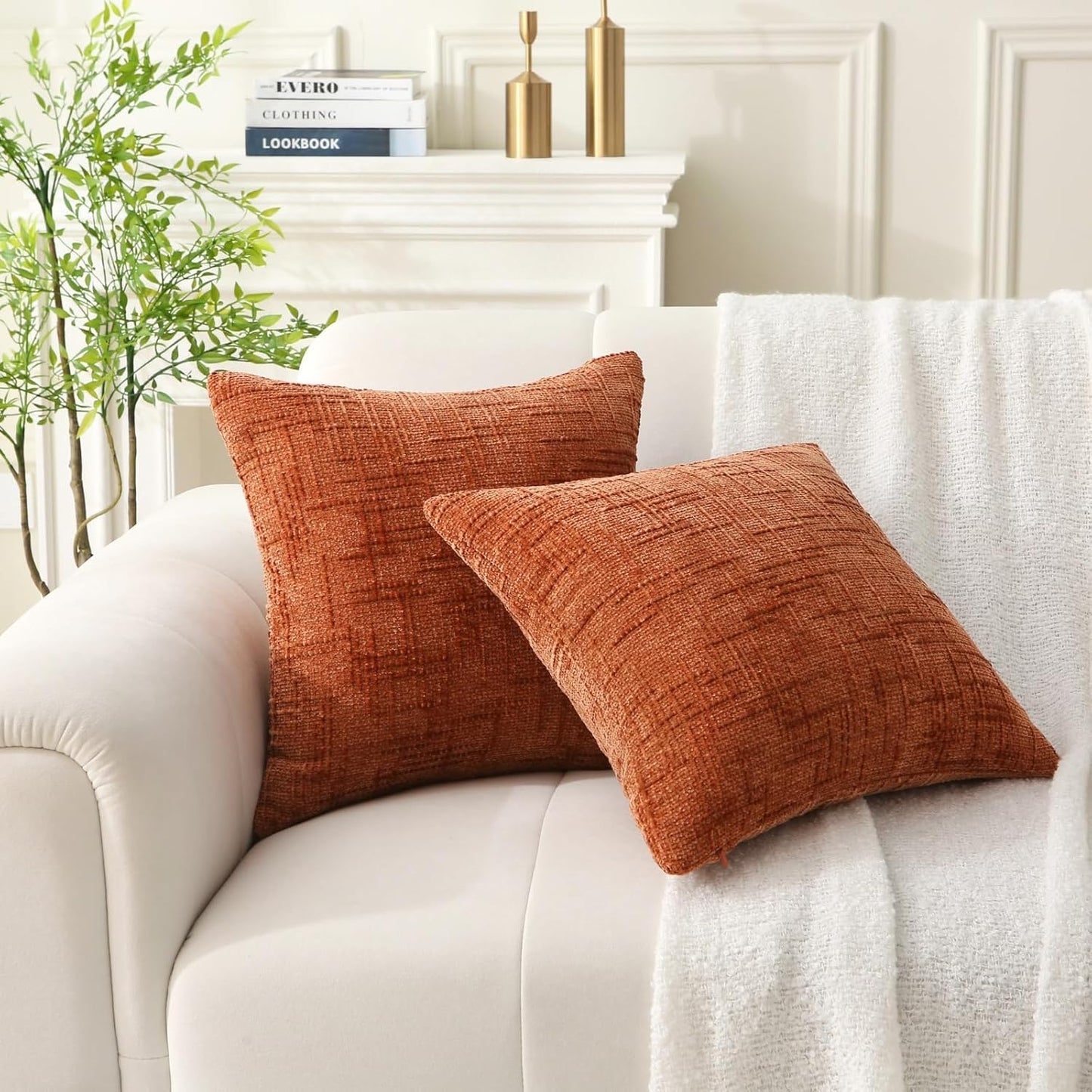 18" x 18" Decorative Throw Pillow with Inserts, Set of 2 Soft Modern Farmhouse Throw Pillows, Square Boho V1258-DP02-C-3208