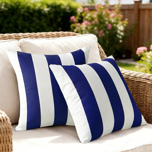 18" x 18" Throw Pillows with Inserts, Pack of 2 Outdoor Waterproof Striped Pillow, Square Decorative Pillows V1258-DP02-C-3210