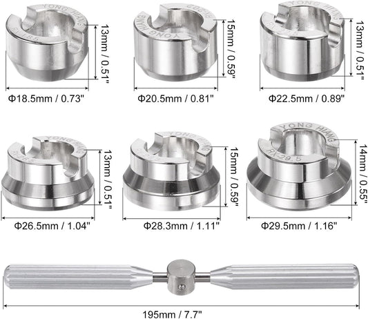 5537 Watch Case Opener Dies Set, Alloy Steel Watch Back Cover Remover Repair Accessory with Wrench for Watch V1258-DP02-C-3218