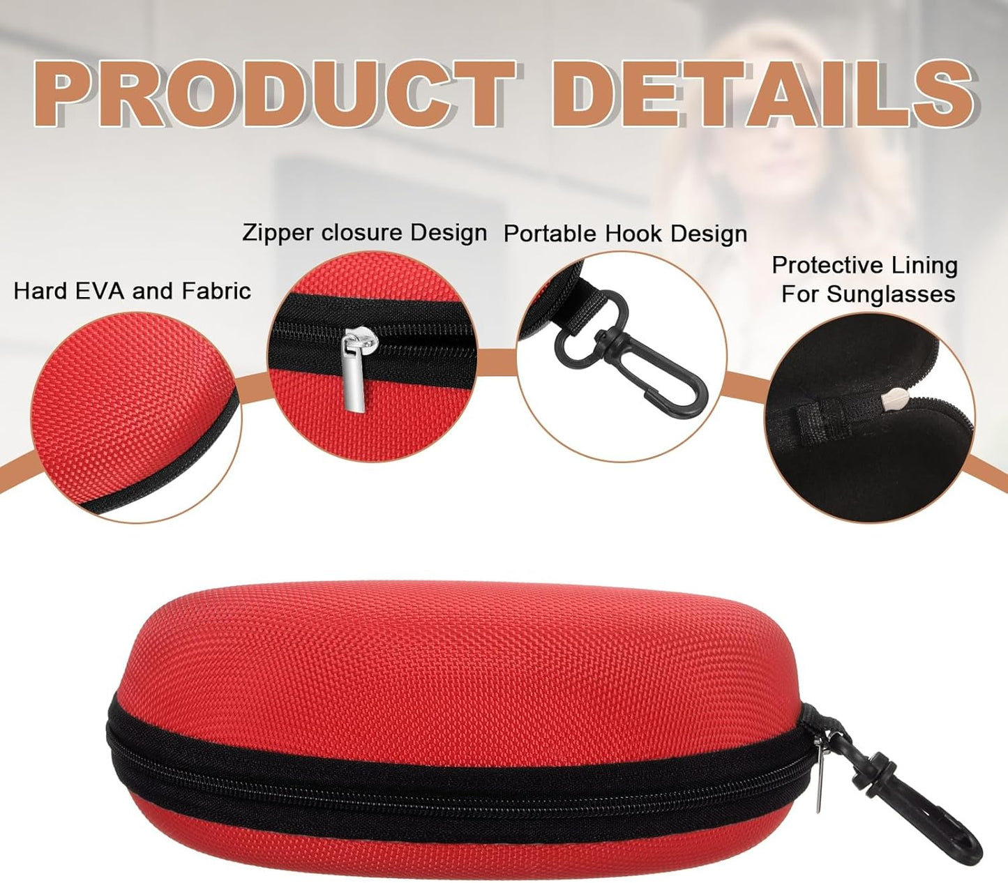 Sunglasses Soft Case, Zipper Eyeglass Case, Portable Hard Shell Sunglasses Holder with Metal Hook for Sport V1258-DP02-C-3220