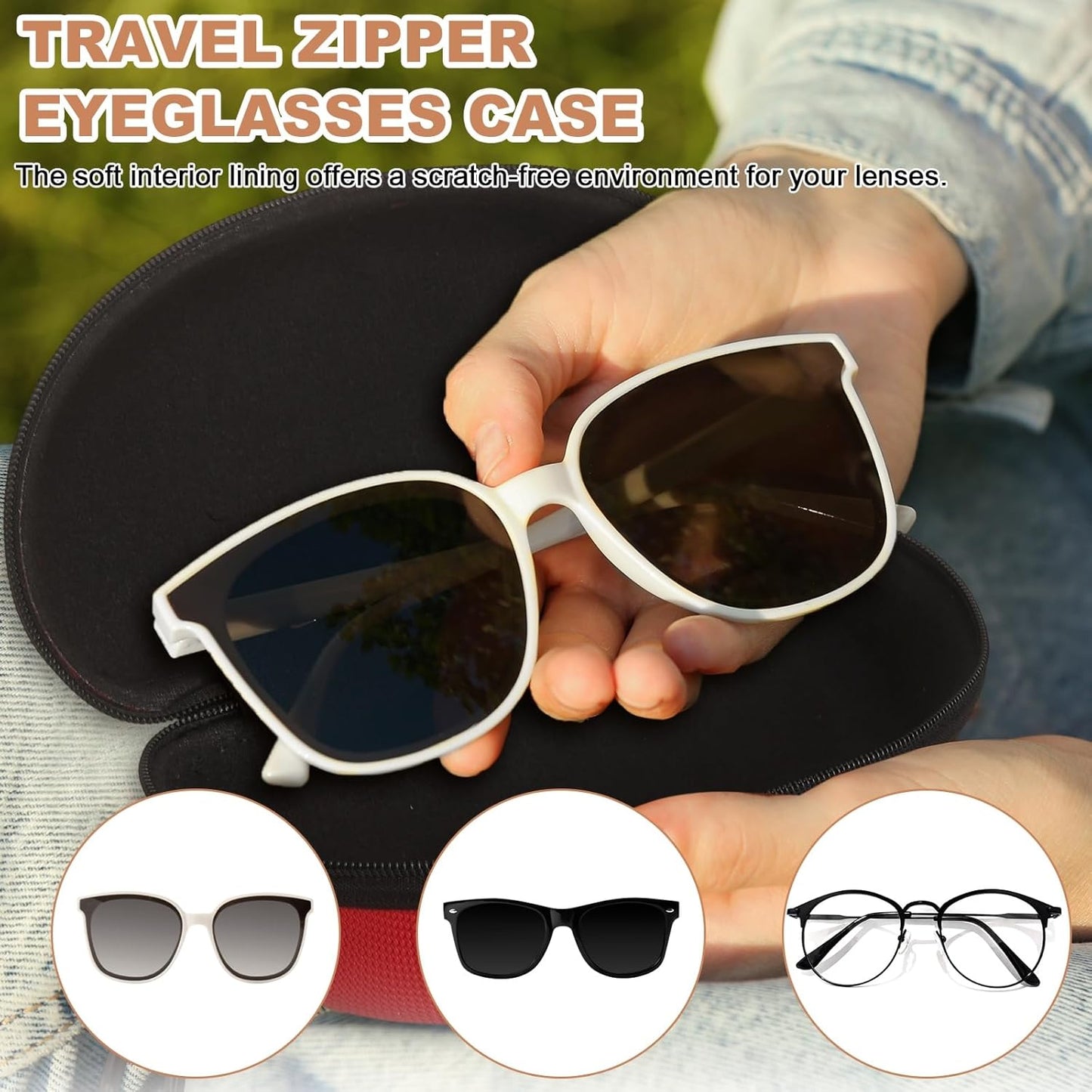 Sunglasses Soft Case, Zipper Eyeglass Case, Portable Hard Shell Sunglasses Holder with Metal Hook for Sport V1258-DP02-C-3220