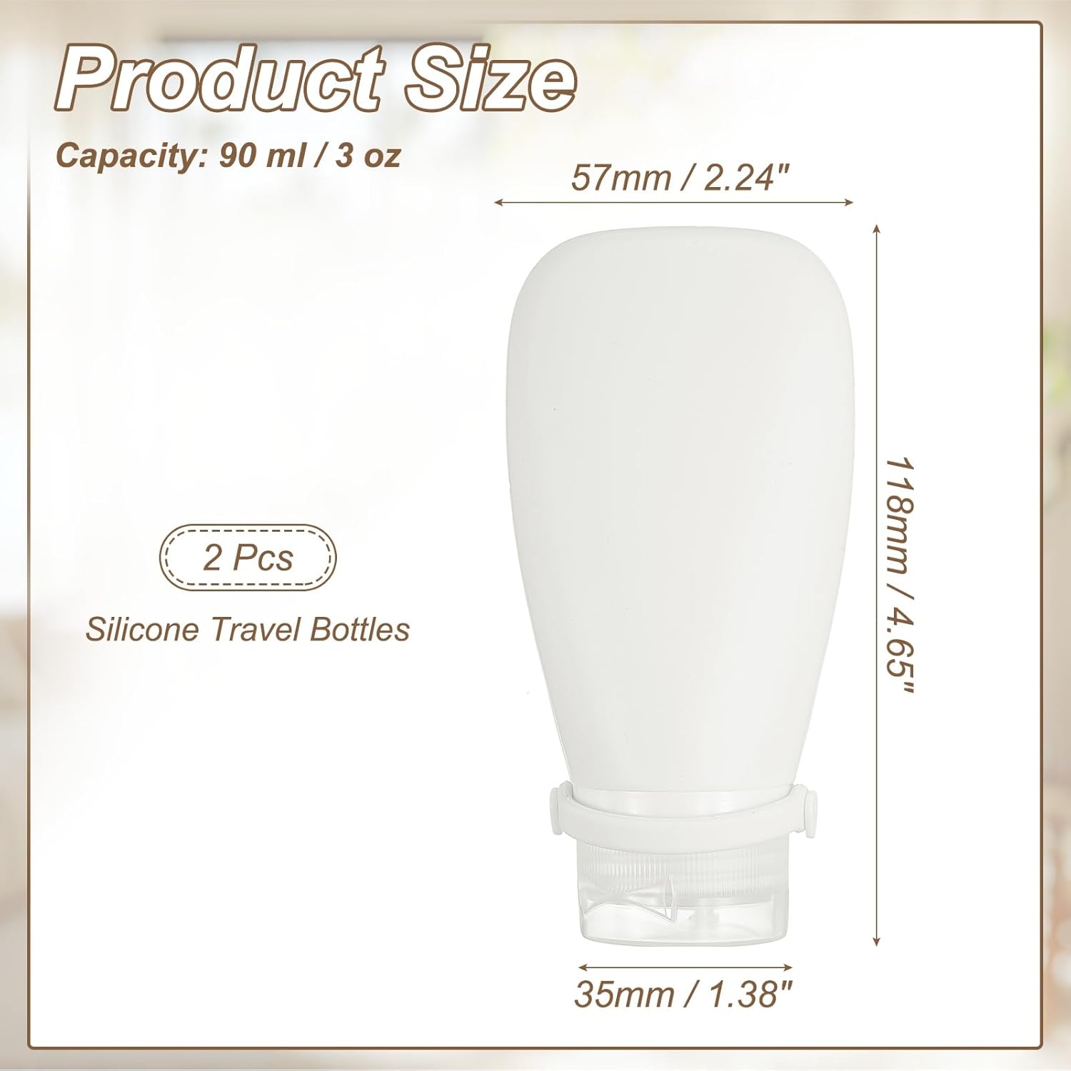 2 Pcs Silicone Squeeze Bottle, 3 oz Refillable Silicone Travel Bottles Leak Proof Mini Size Containers for V1258-DP02-C-3225