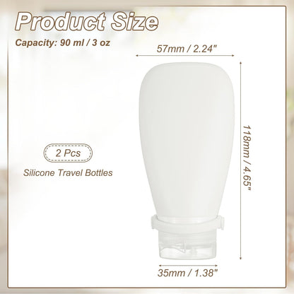 2 Pcs Silicone Squeeze Bottle, 3 oz Refillable Silicone Travel Bottles Leak Proof Mini Size Containers for V1258-DP02-C-3225
