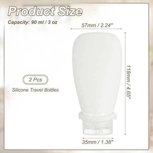 2 Pcs Silicone Squeeze Bottle, 3 oz Refillable Silicone Travel Bottles Leak Proof Mini Size Containers for V1258-DP02-C-3225