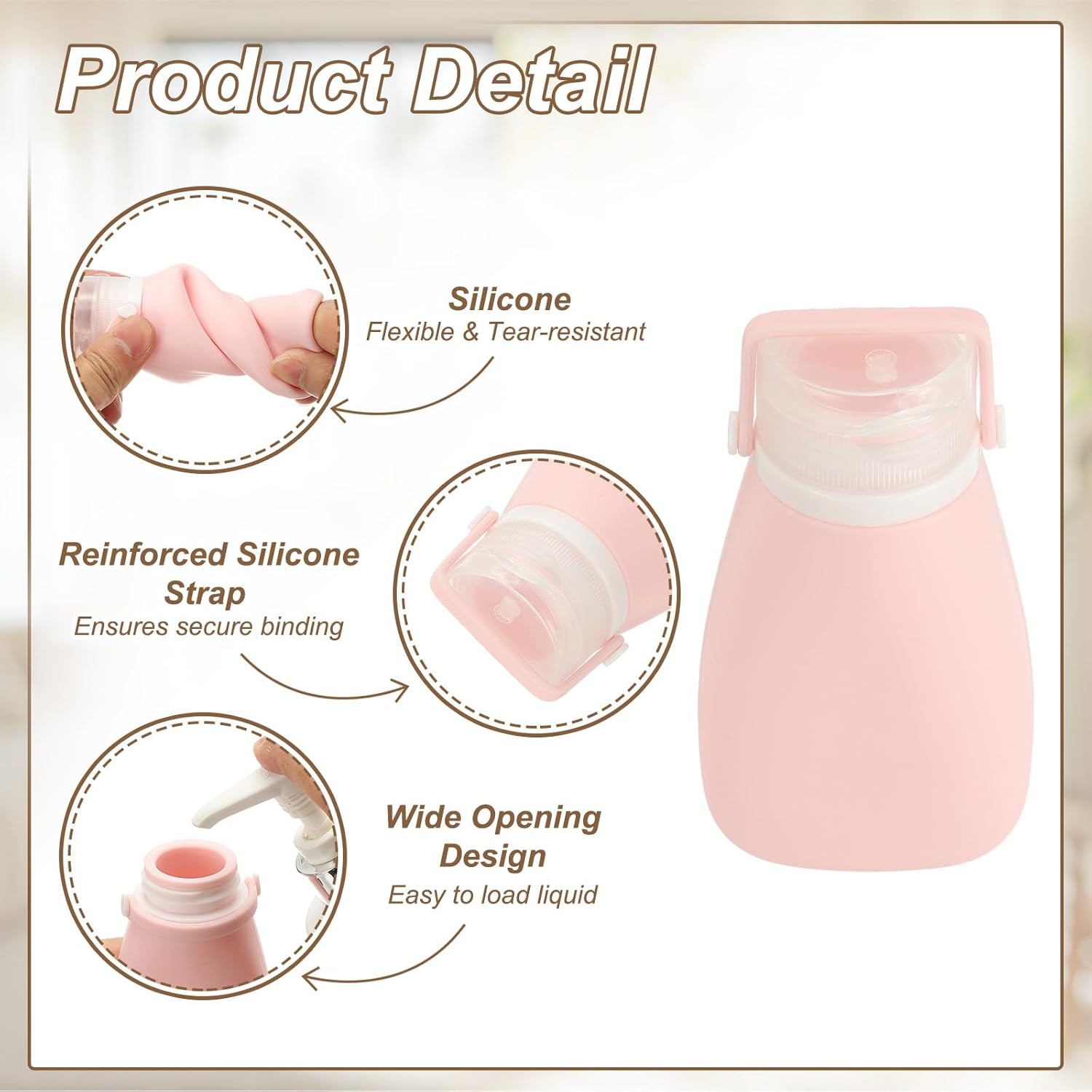 2 Pcs Silicone Squeeze Bottle, 3 oz Refillable Silicone Travel Bottles Leak Proof Mini Size Containers for V1258-DP02-C-3225