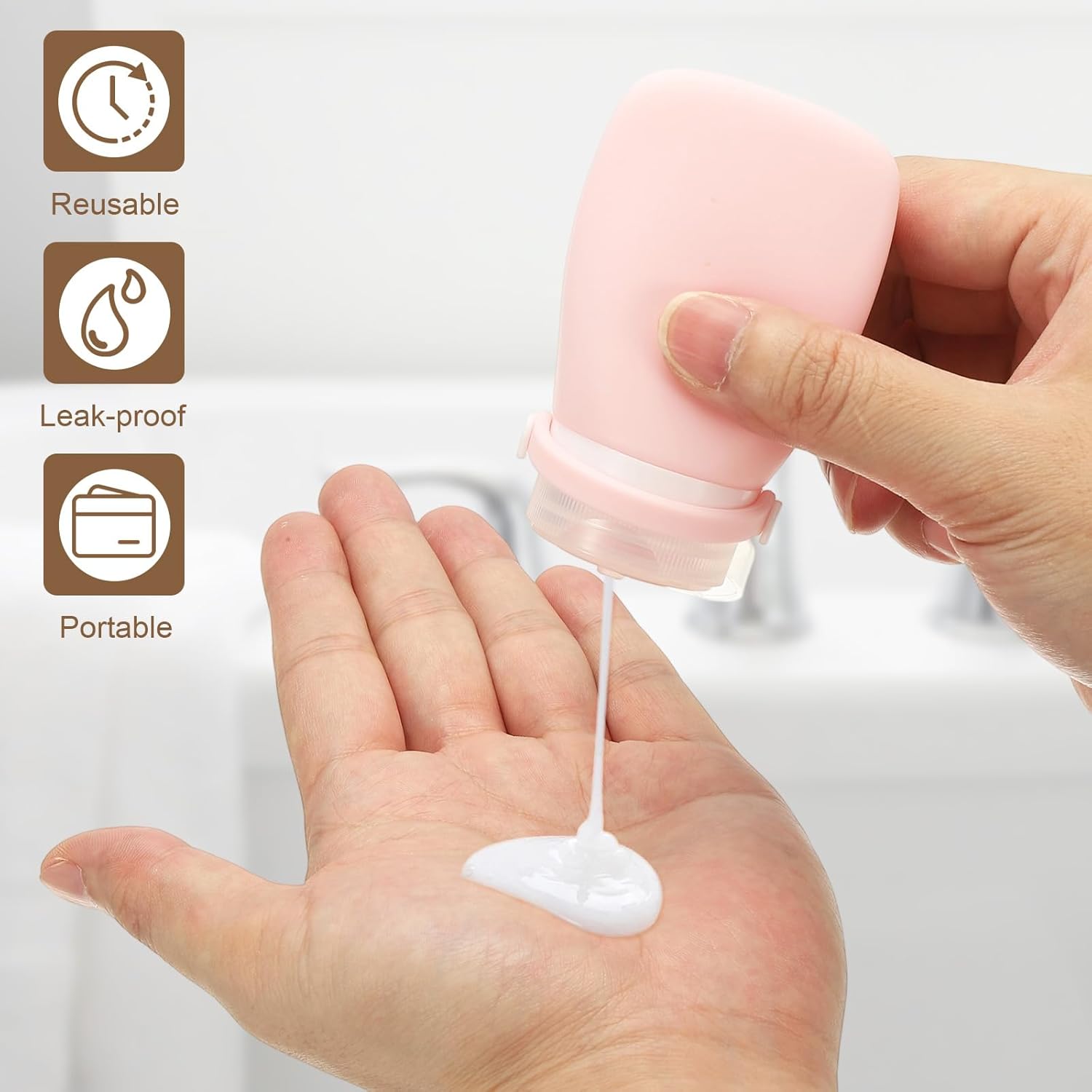 2 Pcs Silicone Squeeze Bottle, 3 oz Refillable Silicone Travel Bottles Leak Proof Mini Size Containers for V1258-DP02-C-3225