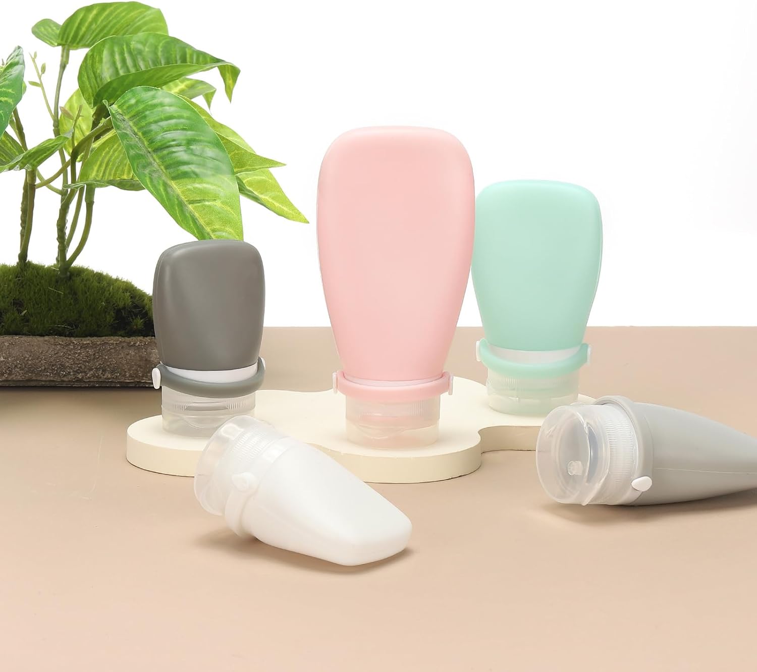 2 Pcs Silicone Squeeze Bottle, 3 oz Refillable Silicone Travel Bottles Leak Proof Mini Size Containers for V1258-DP02-C-3225