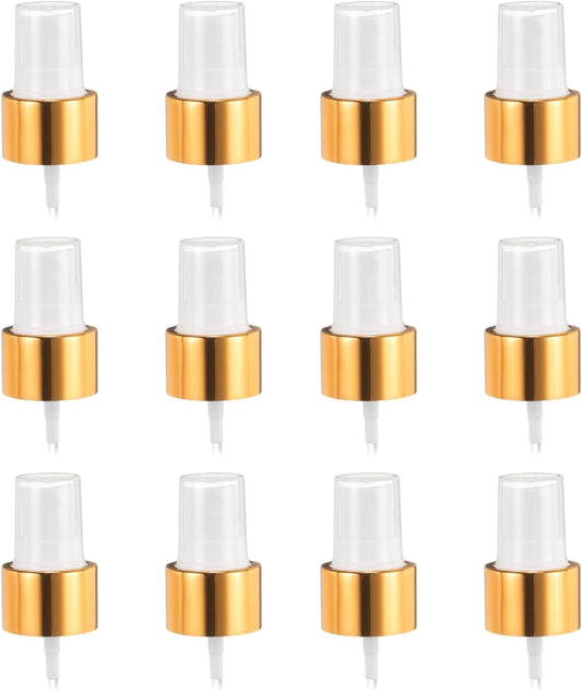 12 Pcs Gold White Spray Top, 24/410 Fine Mist Sprayer Reusable Replacement Spray Bottle Pump Plastic Top for V1258-DP02-C-3228