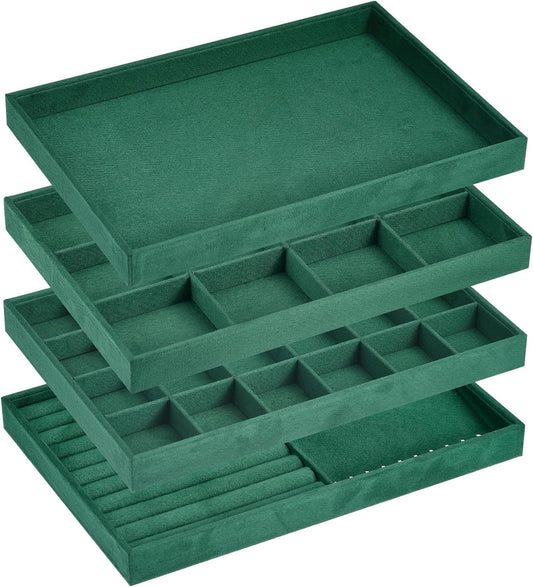 Jewelry Tray, 4 Set of Stackable Jewelry Display Tray, Velvet Jewelry Organizer, Storage Box for Ring Earring V1258-DP02-C-3236