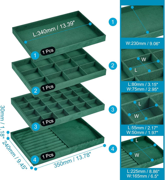 Jewelry Tray, 4 Set of Stackable Jewelry Display Tray, Velvet Jewelry Organizer, Storage Box for Ring Earring V1258-DP02-C-3236