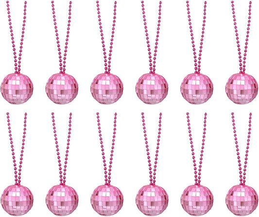 12 Pcs Mirror Disco Ball Necklaces 1.2" Bulk Disco Ball Costume Necklaces 70s Disco Party Necklace Women V1258-DP02-C-3237