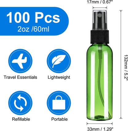 100Pack Spray Bottles, 2Oz/60ML Reusable Clear Empty Mist Plastic Mini Travel Bottle Set,Small Refillable V1258-DP02-C-3238