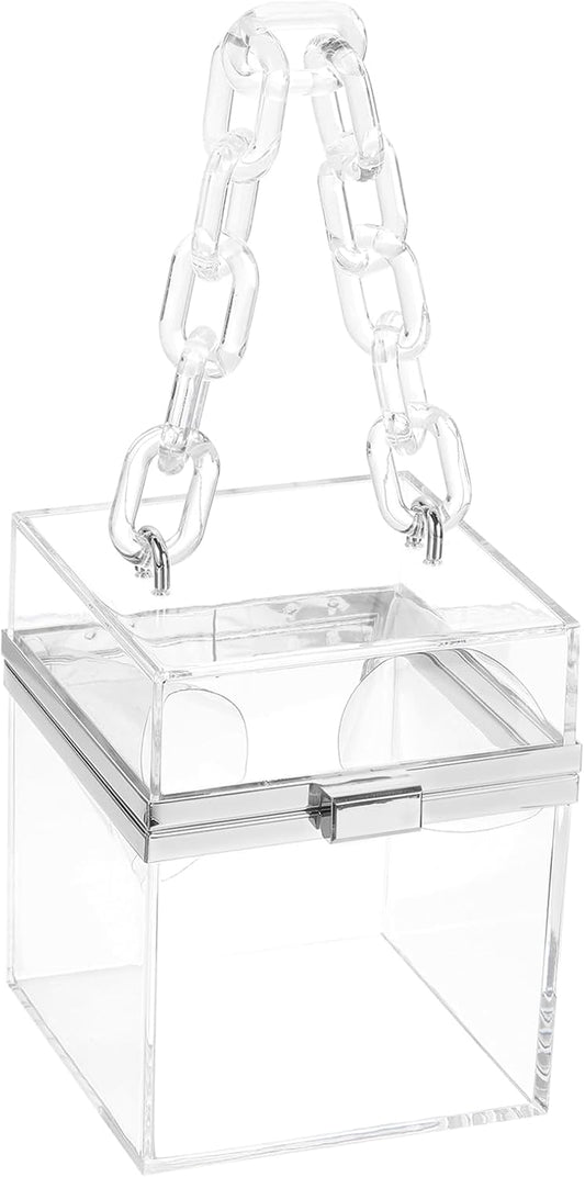 Women Acrylic Clear Clutch Purses Square Evening Handbag Box Purse for Wedding Prom Party, Transparent/Silver V1258-DP02-C-3239