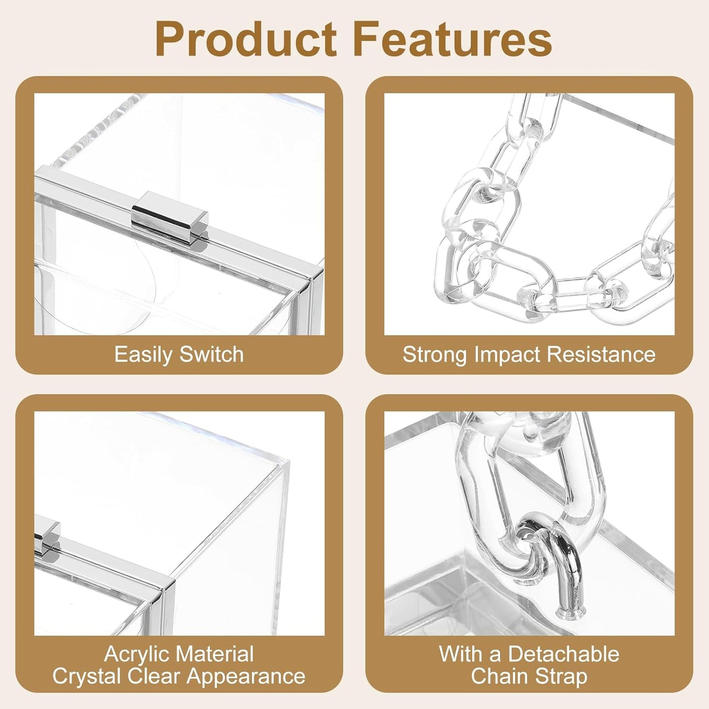 Women Acrylic Clear Clutch Purses Square Evening Handbag Box Purse for Wedding Prom Party, Transparent/Silver V1258-DP02-C-3239