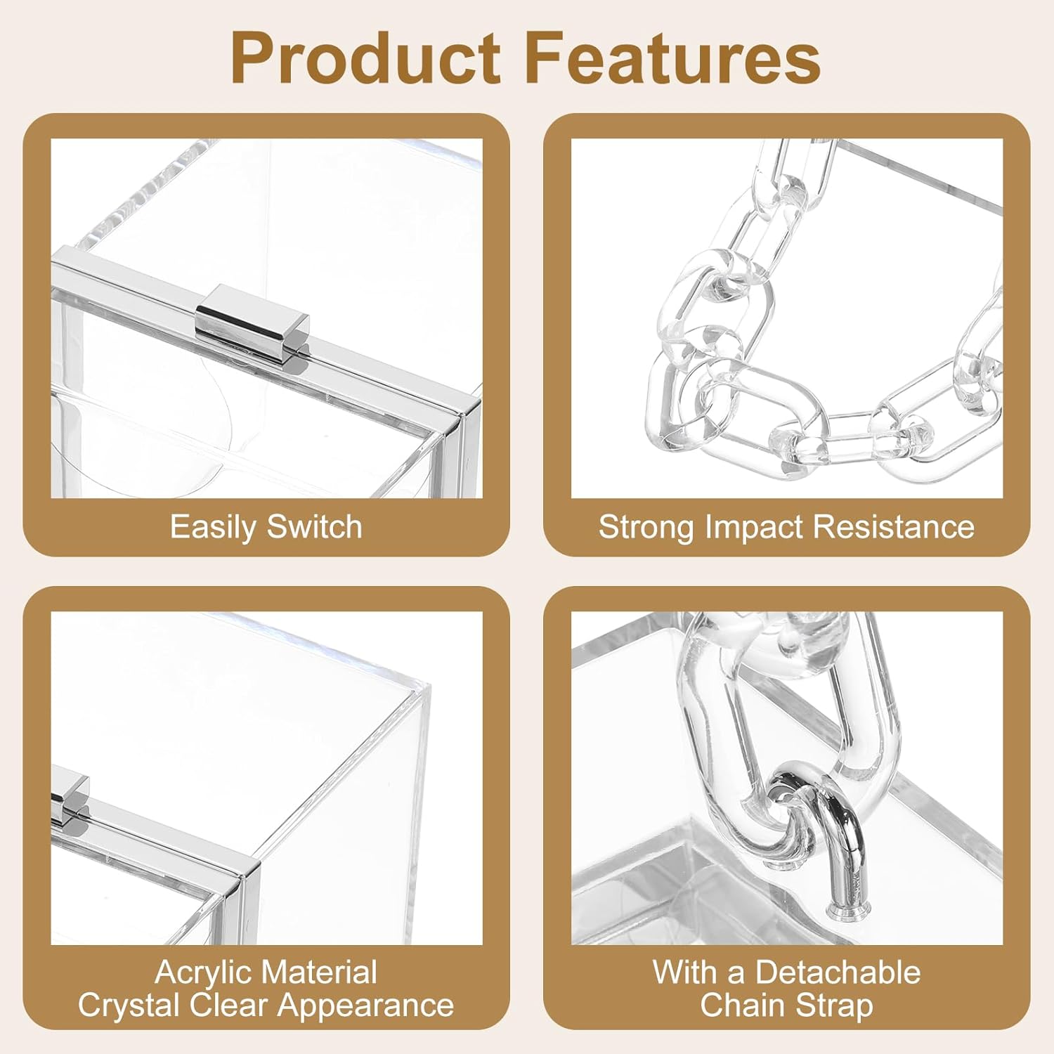 Women Acrylic Clear Clutch Purses Square Evening Handbag Box Purse for Wedding Prom Party, Transparent/Silver V1258-DP02-C-3239