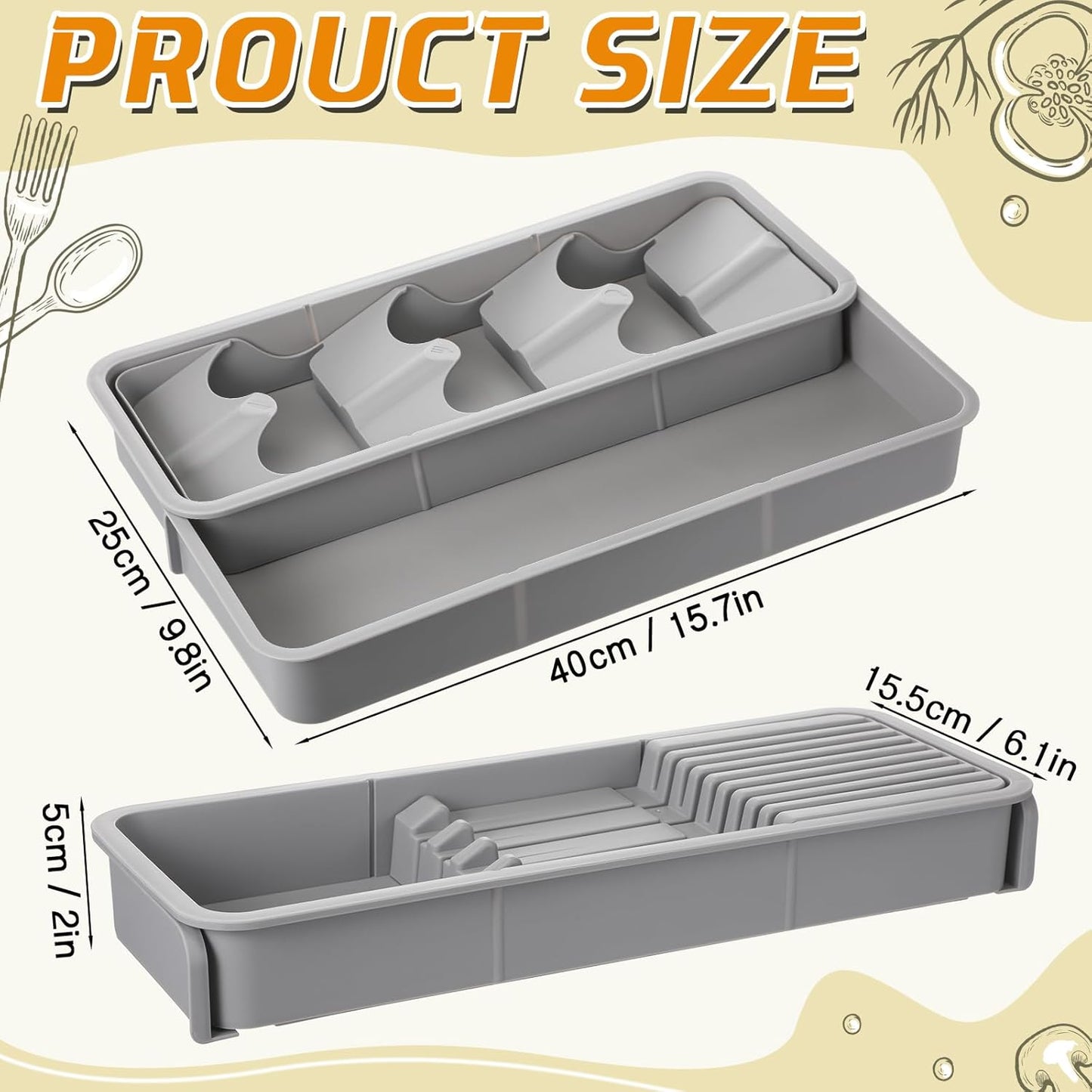 2 Pcs Knife & Silverware Drawer Organizer Holds 9 Knives with Flatware Tray Drawer Store Compact Utensil V1258-DP02-C-324